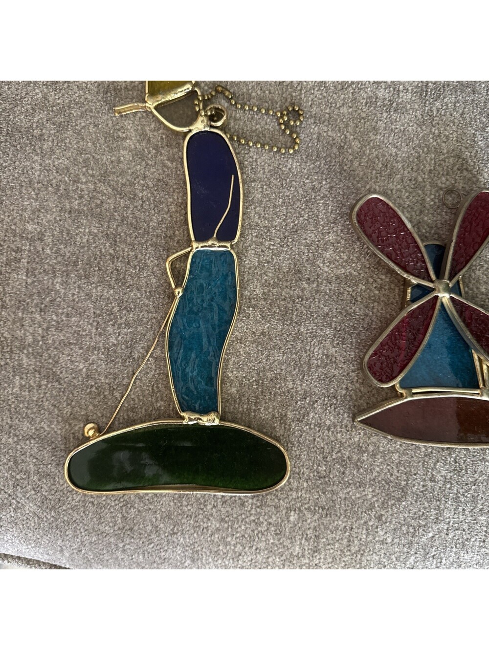 Vtg Hanging Suncatcher Stained Glass Man Golfer Handmade Golf Club Window Golf A
